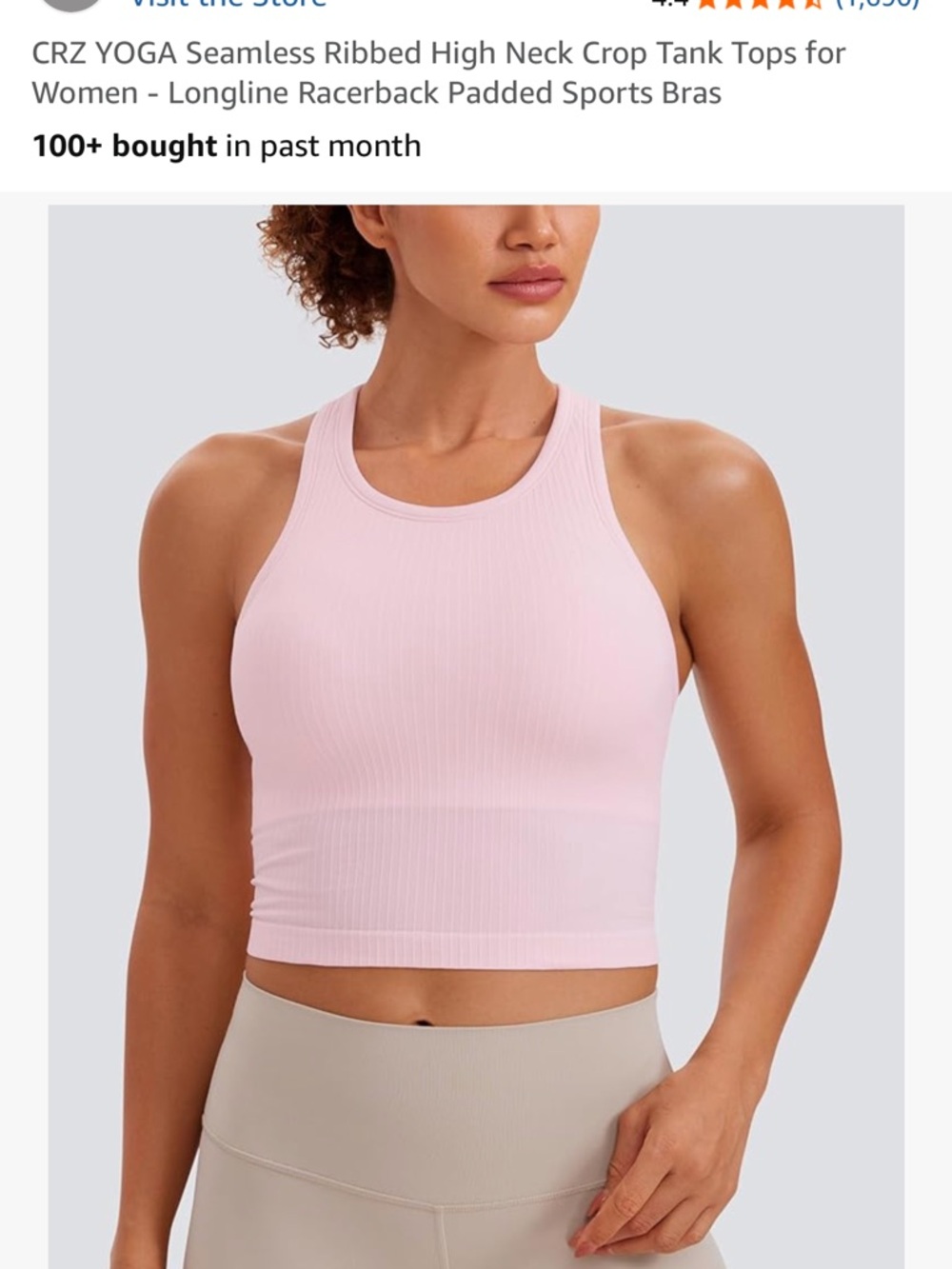 CRZ YOGA Light Pink Seamless Ribbed High Neck Crop Tank